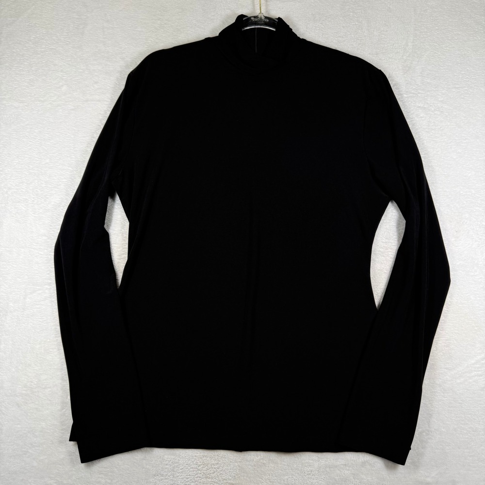 Norma Kamali Black Mock Neck Long Sleeve Top Back Zip XL/42 Slim Fit Minimalist